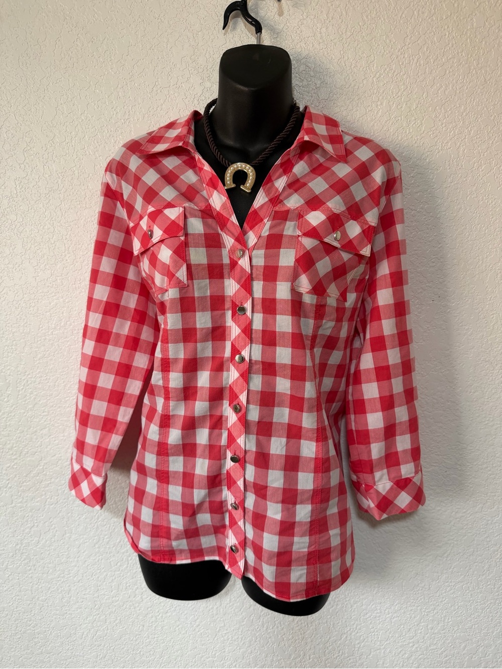 Christopher & Banks Red and White Gingham Button-Down Shirt - Picture 3 of 6